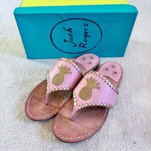 Jack Rogers Sandals Womens 8.5 Pink Pineapple Leather Flip Flop Thong Beach